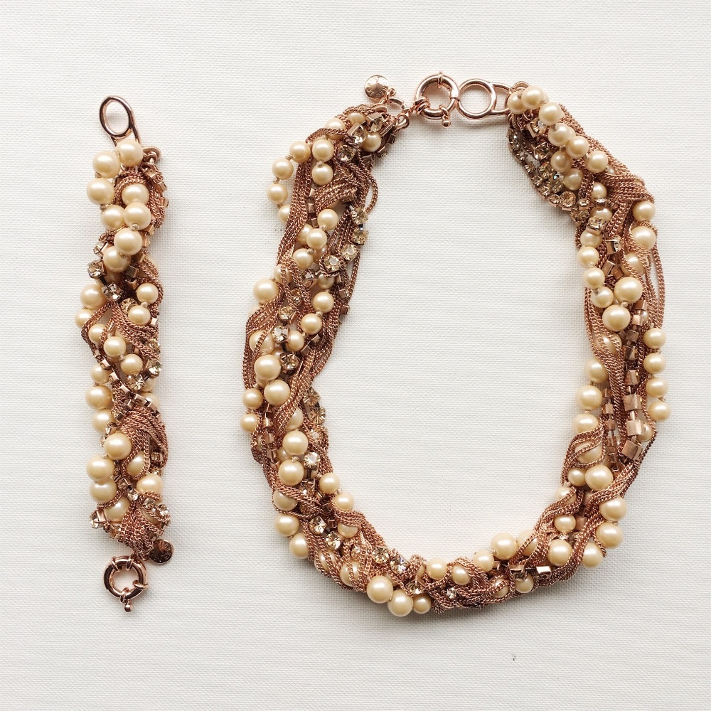 J.Crew Pearl and Mixed Metal Necklace + Bracelet